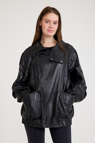 Oversize Bayan Deri Ceket Vb-20-bk-2847-24116 Siyah