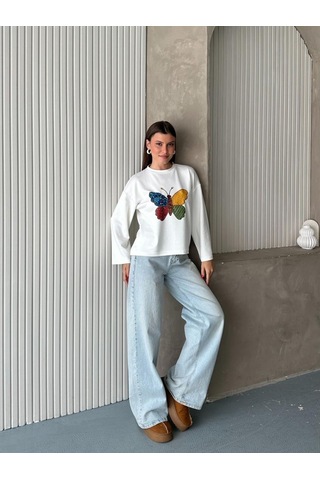 Trend Paris Kadın Bisiklet Yaka Geniş Kol Desenli Dökümlü Bluz Sarı Sari