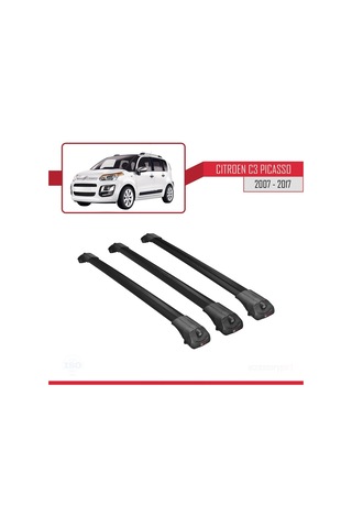 Citroen C3 Picasso 2007 - 2017 Arası İle Uyumlu Ace-1 Ara Atkı Tavan Barı Siyah 3 Adet Bar