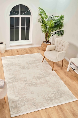 Vola 2909 Yumuşak Dokulu Modern Salon Mutfak Koridor Halısı Krem Tozumaz Makine Halısı Krem - Bej