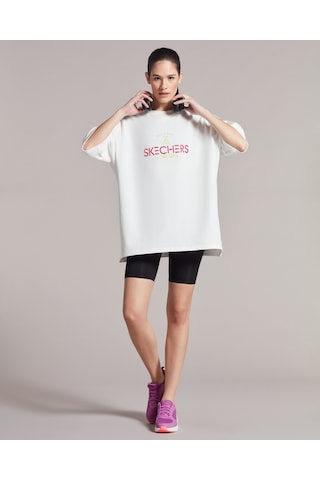 Skechers W Graphic Tee Neon Print Crew Neck T-Shirt Kadın Beyaz Tshirt S231296-100