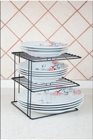 Magic Objects Siyah 3 Katlı Dolap İçi Raf Düzenleyici Mutfak Düzenleyici Tabak Bardak Düzenleyici Siyah