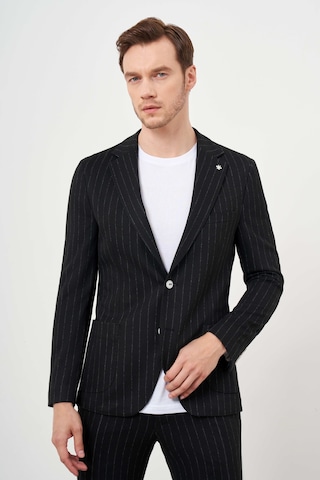 Morven Erkek Siyah Poliviskon Trend Çizgili Desen Slim Fit Mono Yaka Takım Elbise 24ms001008001 Siyah