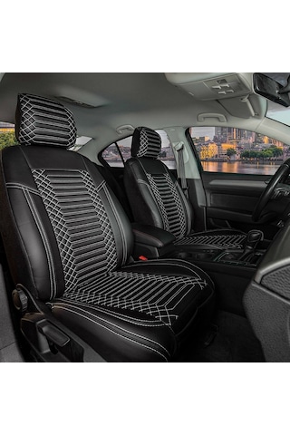 Dacia Sandero Stepway Uyumlu Lüks Deri Oto Koltuk Kılıfı Ön Arka Takım Siyah Beyaz Exc