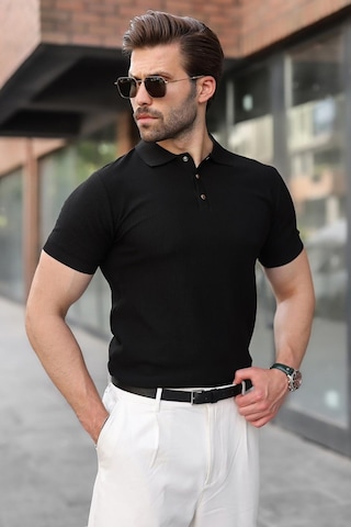 Madmext Siyah Çıt Kapamalı Polo Yaka Triko Erkek Tişört E7493