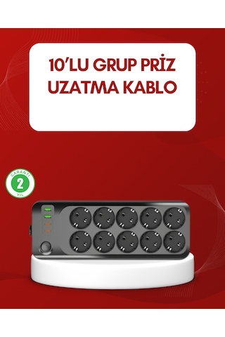 Usb Type-c Destekli 10 Lu Grup Priz Termal Korumalı 2m Kablo 2500w