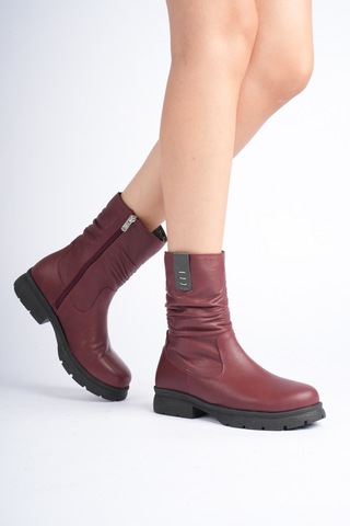 Analin Shoes Kadın Hakiki Deri İçi Kürklü Körüklü Bot Bordo