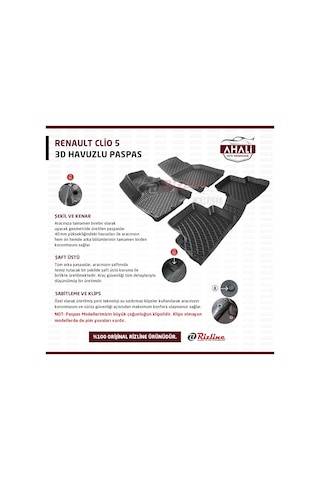 Rizline Renault Clio 5 2020 Sonrası 3D Paspas+Araç Kokusu