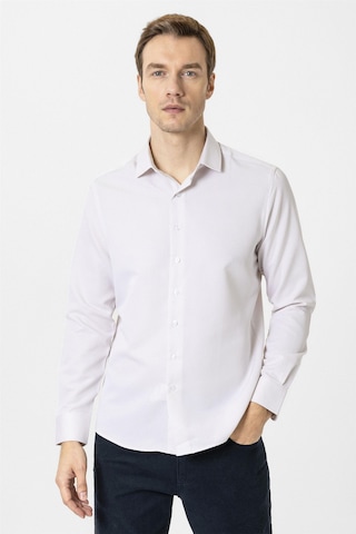 Süvari Bej Slim Fit Armürlü Klasik Yaka Gömlek