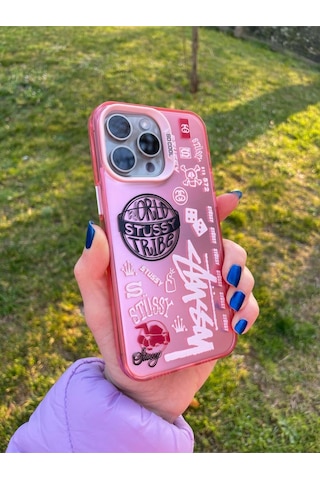 İphone Uyumlu 14 Promax Holocase Yeni Model Baskılı Sert Plastik Sararmaz Darbe Emici Kamera Korumalı Pembe