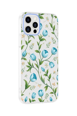 Apple iPhone Uyumlu 12 Kılıf Kamera Korumalı Desenli Zore Klip Kapak - Mavi Lale -