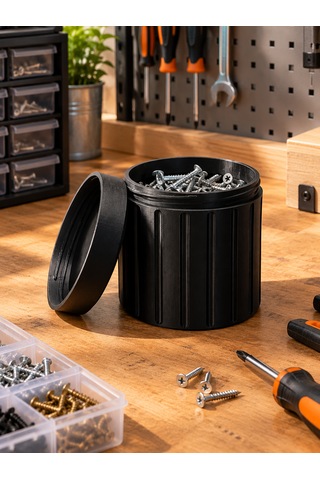 Kapaklı Silindirik Saklama Kutusu 70x75 Mm Küçük Parça Vida Civata Düzenleyici Organizer Vida Kutusu ,küçük Parça Organizer , Kapaklı Saklama Kutusu Siyah