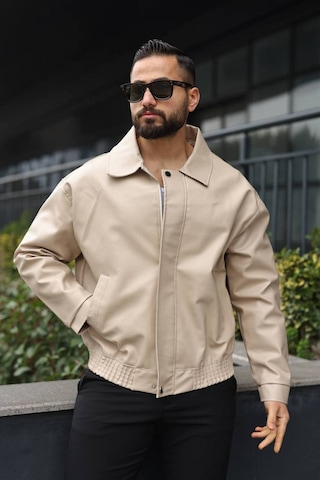 Yeni Sezon Dokulu Oversize Bol Kalıp Bomber Ceket Krem Karbon Deri