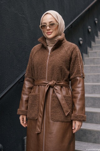 Ceremony Omuzları Fermuar Detaylı Kuzu Kaban 8119 Taba