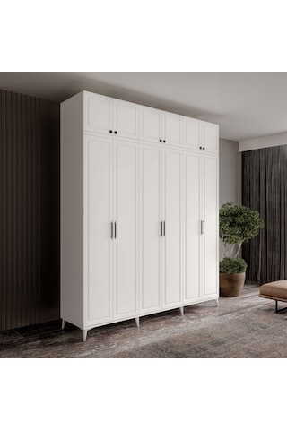 Guneystore Milas 6 Kapaklı Komple Mdf Ayaklı Yüklüklü Gardırop