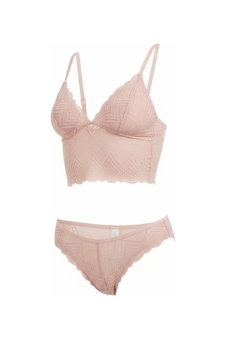 Dantel Detaylı Esnek Bralet & Slip Takımı Pembe
