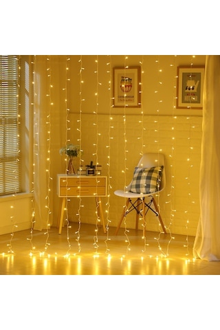8 Fonksiyonlu 200 Led 10 Saçak Şerit Led 2x2 Perde İp Led Gün Işığı 5332 .