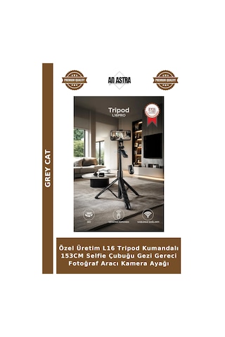 Özel Üretim L16 Tripod Kumandalı 153cm Selfie Çubuğu Gezi Gereci Fotoğraf Aracı Kamera Ayağı