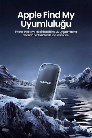 Ven-dens Vd-tag004 Find My Uyumlu Bluetooth Eşya Takip Etiketi, Anahtar Ve Bagaj, Siyah