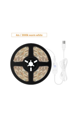 Vkemall Ev İçin Usb Pır Hareket Sensörlü Işık Şeridi 4m 3000k Sıcak Beyaz Ip65 Su Geçirmez Led Bandı