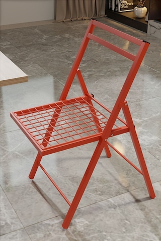 1 Adet Katlanır Kırmızı Metal Sandalye Minderli Bistro Sandalye 2