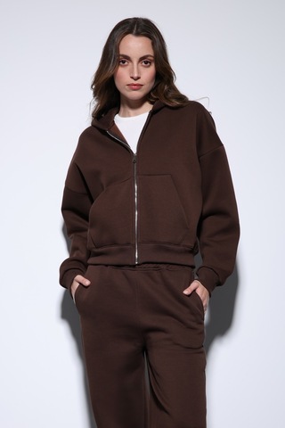 Antioch Fermuarlı Kapüşonlu Kadın Sweatshirt Kahve