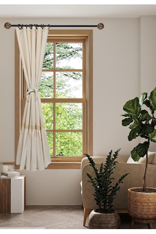 Naturel Fırfırlı Dantelli Perde Vintage Krem