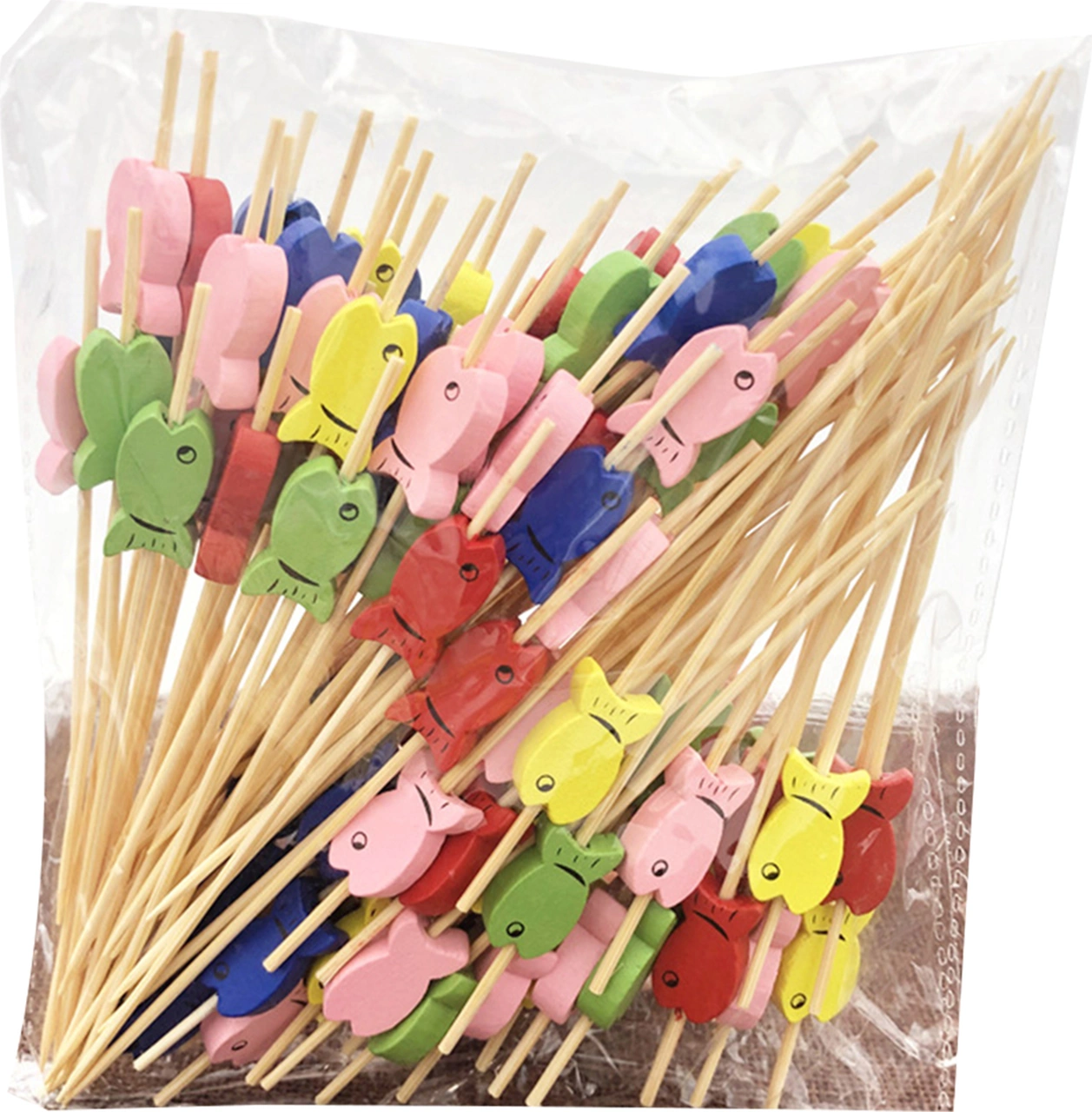 Youmex Bambu Meyve Çataları, 100 Adet, Renkli Balık Desenli, Kokteyl-meyve-sandviç Uygun, Güvenli Ve Sağlıklı Artistik Çatal Seti Diğer