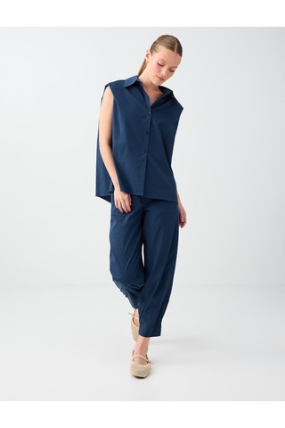 Jimmy Key Jimmy Key Lacivert Beli Lastikli Pamuk Karışımlı Poplin Pantolon 6sw187657494