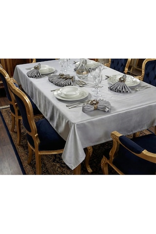 Kristal Monoray Kumaş Bej Sofra Takımı 8 Kişilik 160x220 Cm 17prç. - 728 Gri