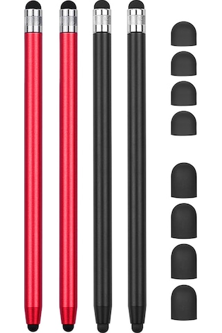 Aubyhe "4'lü Çift Uçlu Metal Stylus Kalem - Yüksek Hassasiyetli Dokunmatik Ekran Kalemi 2 Siyah 2 Kırmızı "