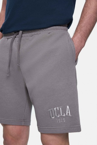 Ucla Jarvıs Koyu Gri Nakışlı Standard Fit Erkek Örme Şort Koyu Gri