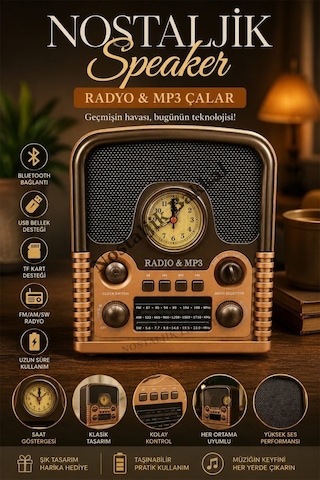 Nostaljik Everton Rt-743 Radyo & Mp3 Çalar Usb/tf Kart Destekli, Dekoratif Masaüstü Radyo-saat