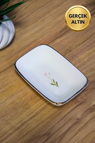 Tabak Evi Porselen Natura Çuha Altın Yaldızlı Dikdörtgen Kayık Tabak 14x9,8cm 4 Lü Çok Renkli