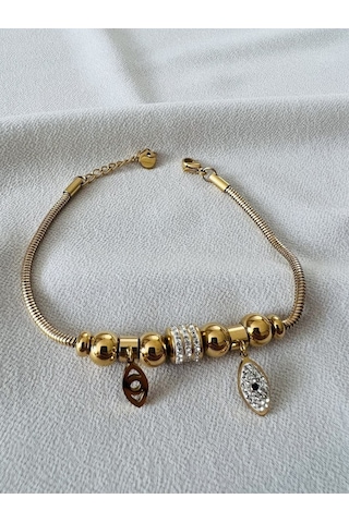 Gold Çelik Göz Detaylı Charm Bileklik Gold - 570875878 Gold