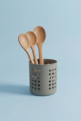 Gri - A+ Silindir Kaşıklık Tezgah Üstü Servis Standı, Su Gider Delikli, Plastik Düzenleyici Organizer Gri