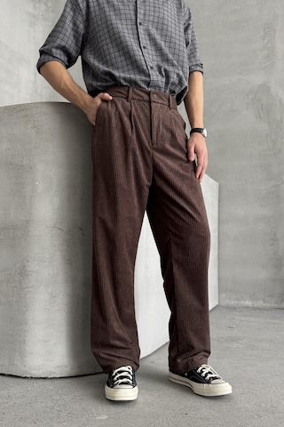 Erkek Pileli Baggy Kalıp Kadife Pantolon Kahverengi