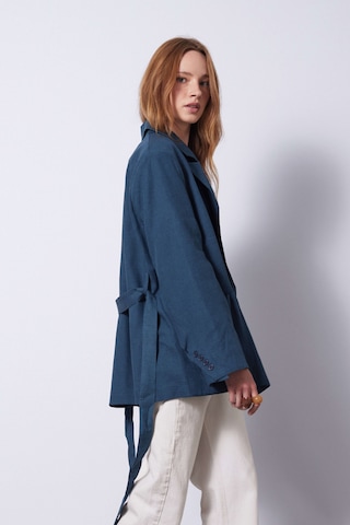 Keten Karışımlı Kuşaklı Blazer Ceket Indıgo