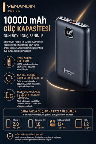 10000 Mah Dijital Göstergeli Hızlı Şarj Destekli Taşınabilir Powerbank Çok Renkli