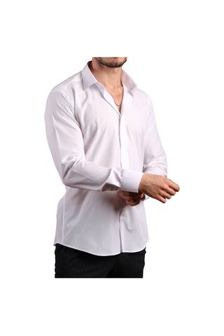 Dicotto Beyaz Dar Kesim Slim Fit Uzun Kol Düz Renk Erkek Gömlek - 151-1 001
