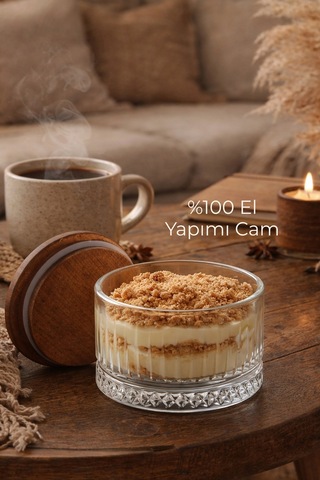 El Yapımı Cam, 4'lü Set Yuvarlak, Kahvaltılık Ve Çerezlik Kayın