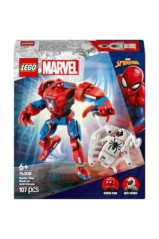 LEGO® Marvel Örümcek Adam Robotu, Anti Venom’a Karşı 76308 - 6 Yaş ve Üzeri Çocuklar için Figür İçeren Yaratıcı Oyuncak Yapım Seti (107P)