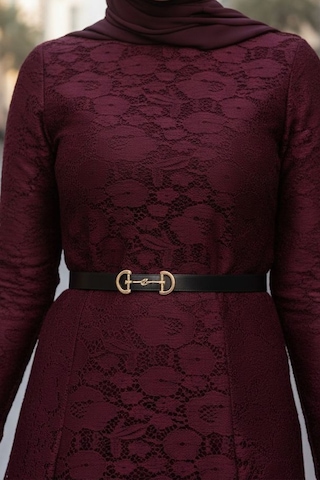 Bestenur Dantel İçi Astarlı Kemerli Elbise 1685 - Bordo Bordo
