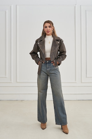 Rabia Çelik Kadın Wide Leg Yüksek Bel Baggy Kot Pantolon Füme Füme