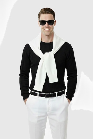 Rizzup Siyah Dar Kesim Likralı Erkek Triko Kazak Bisiklet Yaka Şık Tasarım 2605433