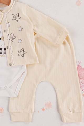 Babydonat Lovely Yıldız Desenli 3'lü Hırkalı Kız Bebek Takım Krem