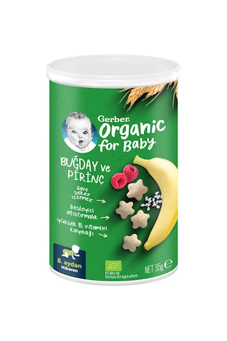 Gerber Organik Pirinçli, Buğdaylı, Muzlu ve Ahududulu  Bebek Atıştırmalığı 35 gr x 5 Adet