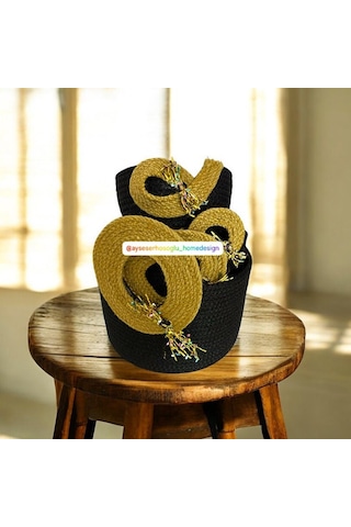 4'lü Hasır Sepet, Jüt Ip Sepet, Dekoratif Sepet, Hediyelik Sepet, Hasır Dekor Sepet