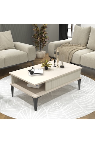 Marin Orta Sehpa , Sis Gri , Çizgi Desenli , Raflı