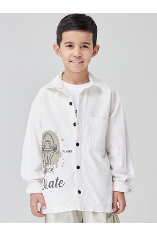Jack Lions Erkek Çocuk Denim Baskılı Gömlek Ceket-14019 KREM